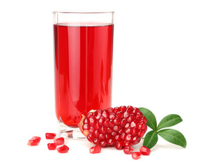 Pomegranate juice with pomegranate isolated on a white background