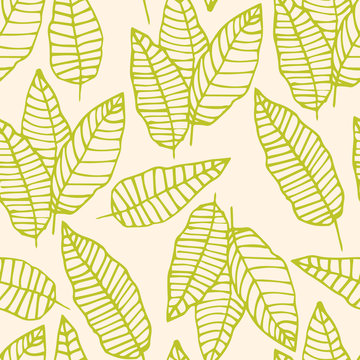 Floral seamless pattern with branches and leaves. Vector illustration.