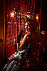 Retro portrait of a beautiful Gatsby woman. Vogue fashion style and smoke