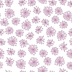 Seamless vector pattern with pink flowers on white background