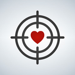 Heart in Target aim line icon. Love dating symbol. Valentines day sign. Vector illustration.