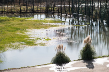 football gates on the flooded field