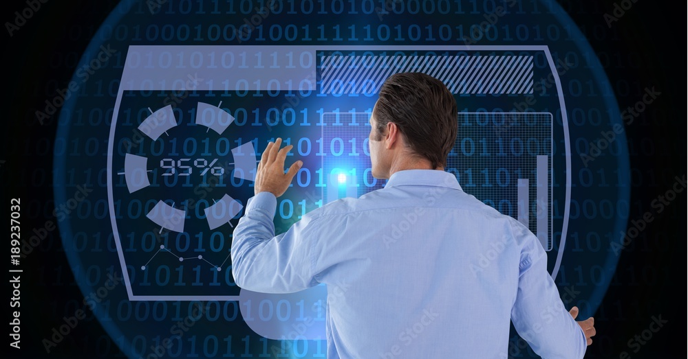 Poster man touches graph over binary interface