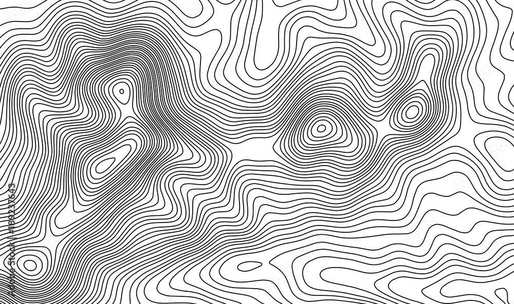 Poster Topographic map contour background. Topo map with elevation. Contour map vector. Geographic World Topography map grid abstract vector illustration . Mountain hiking trail line map design .