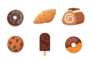 Chocolate sweet dessert icons. Organic food vector