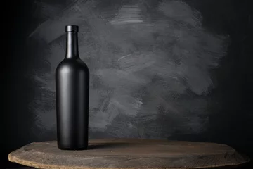 Keuken spatwand met foto Red wine bottle on a wooden background © vasyl90