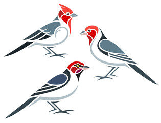 Stylized Birds - Red-headed Cardinals