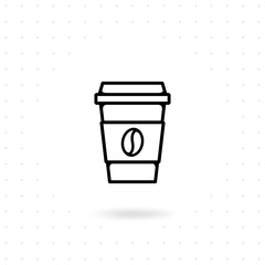 Coffee cup icon. Take away coffee cup icon. Disposable coffee cup icon vector illustration. Coffee to go icon on white background. Coffee cup icon with bean symbol in flat line style