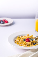 cereals with milk orange juice berries morning clock