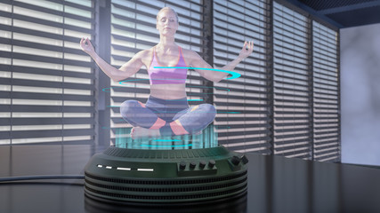a holo dancer is projected with a holo projector (3d rendering)