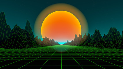 sunset in the digital world (3d rendering)