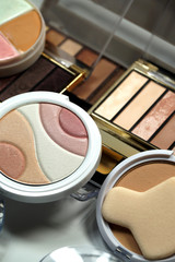 Set of eye shadows and pressed powder, a set of warm colors