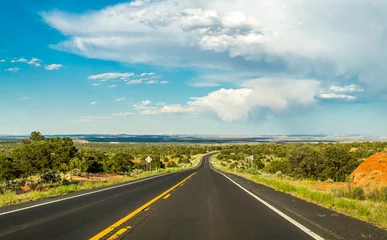 Tuinposter Historic Route 66. Road to New Mexico from Arizona © konoplizkaya