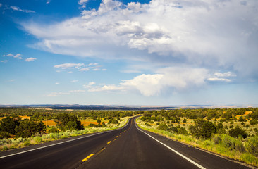 Historic Route 66. Road to New Mexico from Arizona. Countryside in the USA