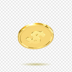 Golden coins. Realistic gold money isolated on a transparent background.