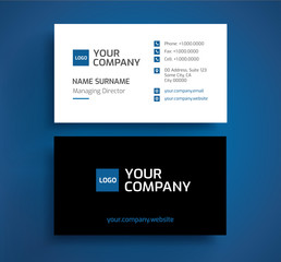 Stylish business card template vector - minimalist blue, black, and white color