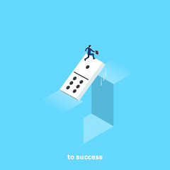 a man in a business suit overcomes the abyss, isometric image