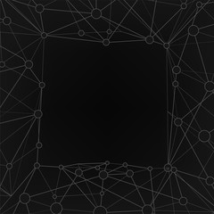 Polygonal background for copy space with dots and line connected in triangles on black.