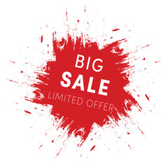 Red ink splash, big sale tag template. Limited offer sign isolated on white background