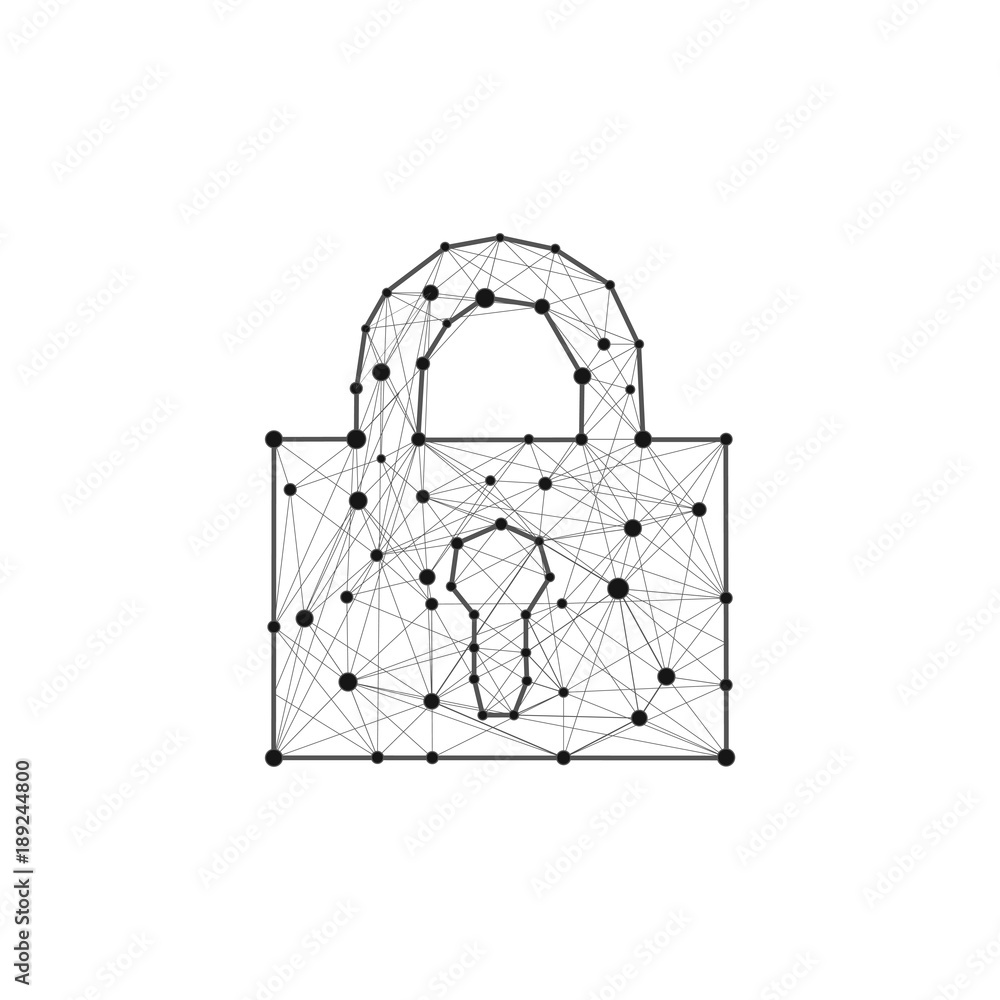 Poster security lock composed of polygons lines and dots. concept of data protection. low poly illustration
