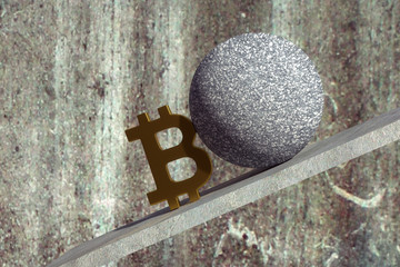 3d rendering of Bitcoin sign under pressure