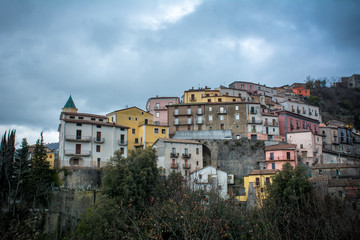 Fototapeta na wymiar Horizontal View of The City of Viggianello. Basilicata, South Of Italy