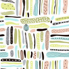 Seamless vector abstract pattern with hand drawn different colorful shapes and elements