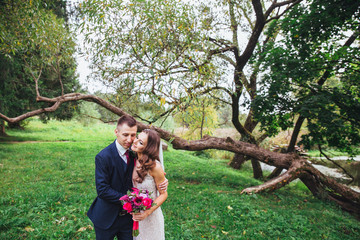 Happy bride and groom on their wedding