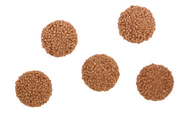 chocolate candy truffles isolated on white background. Top view