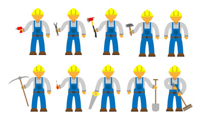 Blue collar worker. Flat illustrations set.