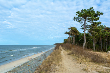 View of Ostrowo beach in cloudy day. Baltic Sea, Poland