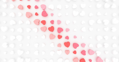 White hearts background for San Valentine with pink and red oblique band. 3D rendering.