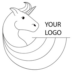 Logo with a unicorn for your company. Pegasus Icon. Contour illustration.