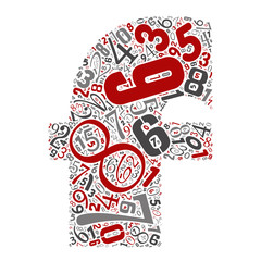 Vector conceptual red, gray and black playful funny education font made of number collection or group on character shapes isolated on white background. A modern art alphabet learning element design