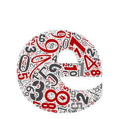 Vector conceptual red, gray and black playful funny education font made of number collection or group on character shapes isolated on white background. A modern art alphabet learning element design