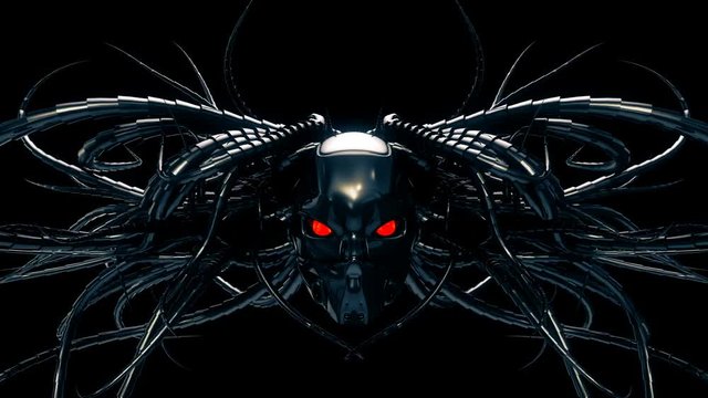 Cyborg Head VJ Loop - is a stunning sci-fi motion graphic animation featuring a close-up view of futuristic robot