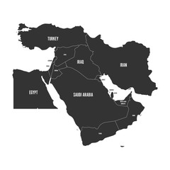 Political map of Middle East, or Near East, in grey. Simple flat vector ilustration.