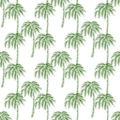 Seamless Pattern with Coconut Palm Trees. Endless Print Silhouette Texture. Ecology. Forest. Hand Drawing. Retro. Vintage Style - vector