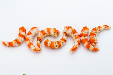 Cooked shrimps isolated on white background.