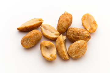 Peeled peanuts on the isolated background.