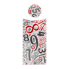 Vector conceptual red, gray and black playful funny education font made of number collection or group on character shapes isolated on white background. A modern art alphabet learning element design