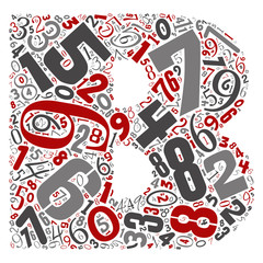 Vector conceptual red, gray and black playful funny education font made of number collection or group on character shapes isolated on white background. A modern art alphabet learning element design