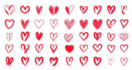 Red heart hand drawn. Icon cute doodle love.