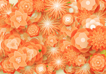 Flower orange background. Colorful buds bloom, floral pattern.