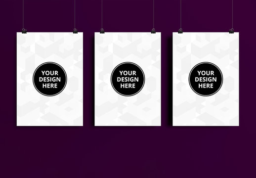Three Hanging Posters Mockup 1