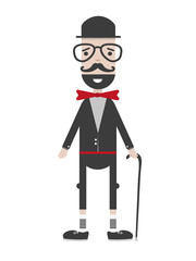 flat cartoon hipster character gentleman with stick vector illustration