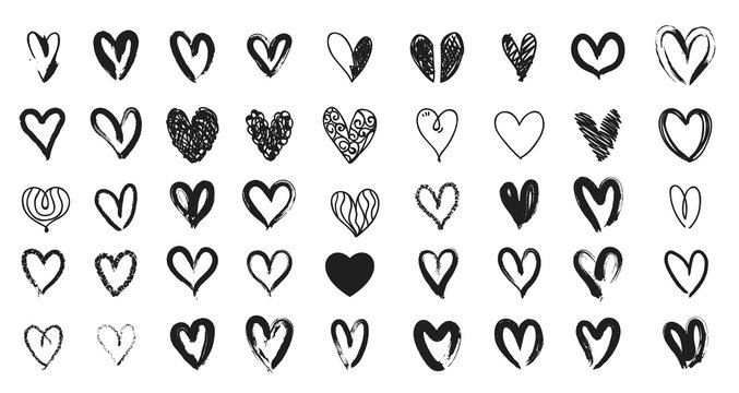 Black heart hand drawn. Icon cute doodle love.