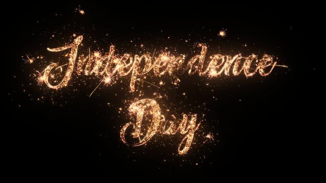 Happy Independence Day greeting text with particles and sparks isolated on black background, beautiful typography magic design.
