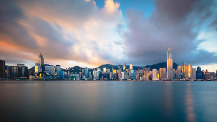 Fototapeta na wymiar Hong Kong skyline in the morning over Victoria Harbour, Hong Kong China