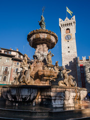 The Neptune fountain in Cathedral Square, Trento, Italy.